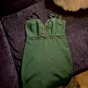 Elegant Green Dress with Lace-Up Detail